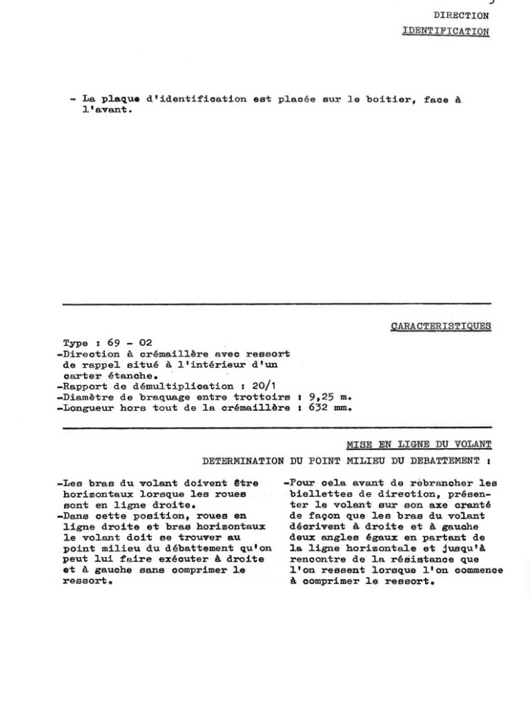 Manuel d'atelier Matra Djet - Direction