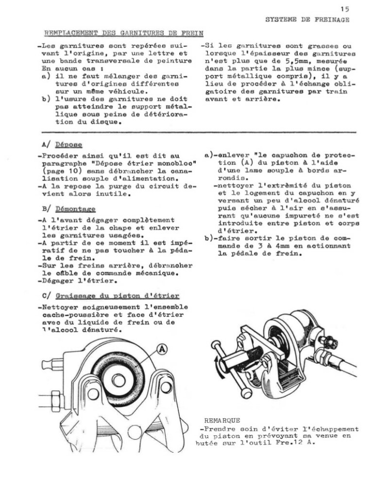 Manuel d'atelier Matra Djet - Freins - Freinage