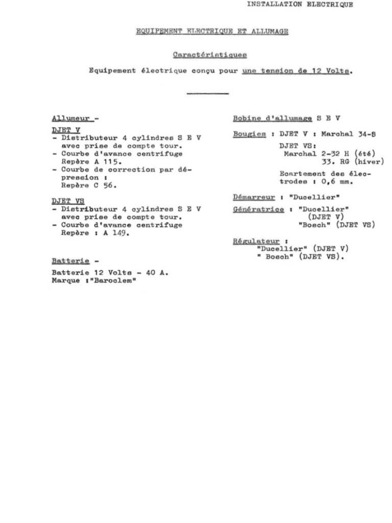 Manuel d'atelier Matra Djet - Electricité - Electrique