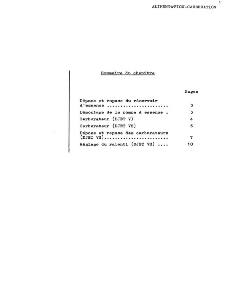 Manuel d'atelier Matra Djet - Alimentation - Carburation