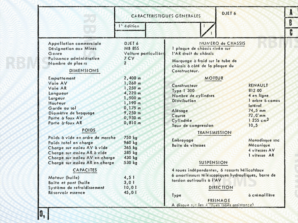 Matra jet 6 Caractéristiques techniques